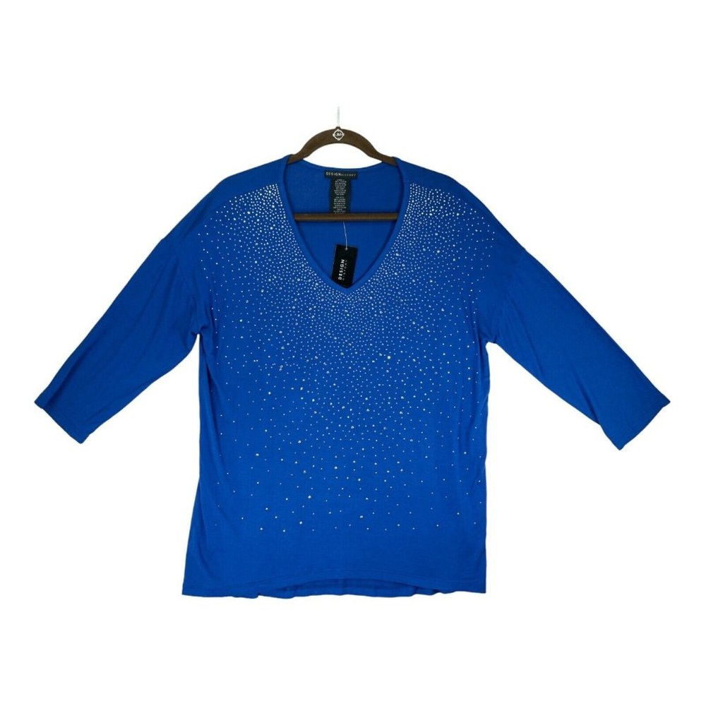 NWT DESIGN HISTORY Women's Sapphire Blue Shirt Sz Large 3/4 Sleeve MSRP $68